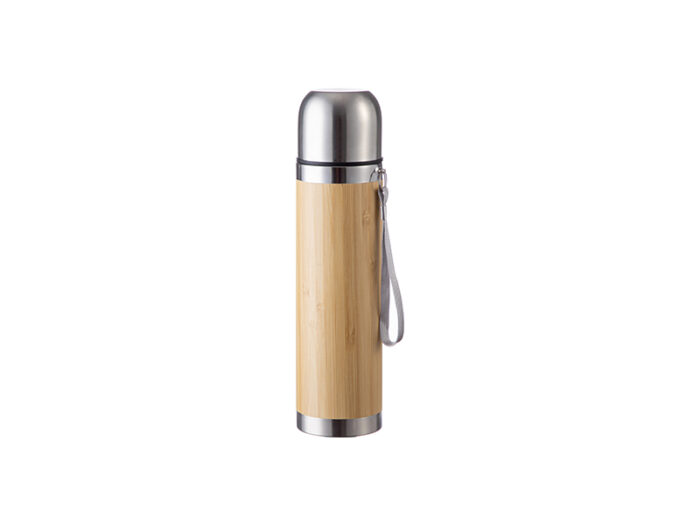 Bamboo Thermal Flask With  Lid 14Oz